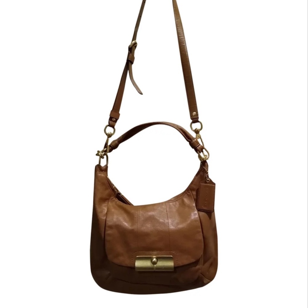 Coach Brown Leather Shoulder Bag with Gold Hardware